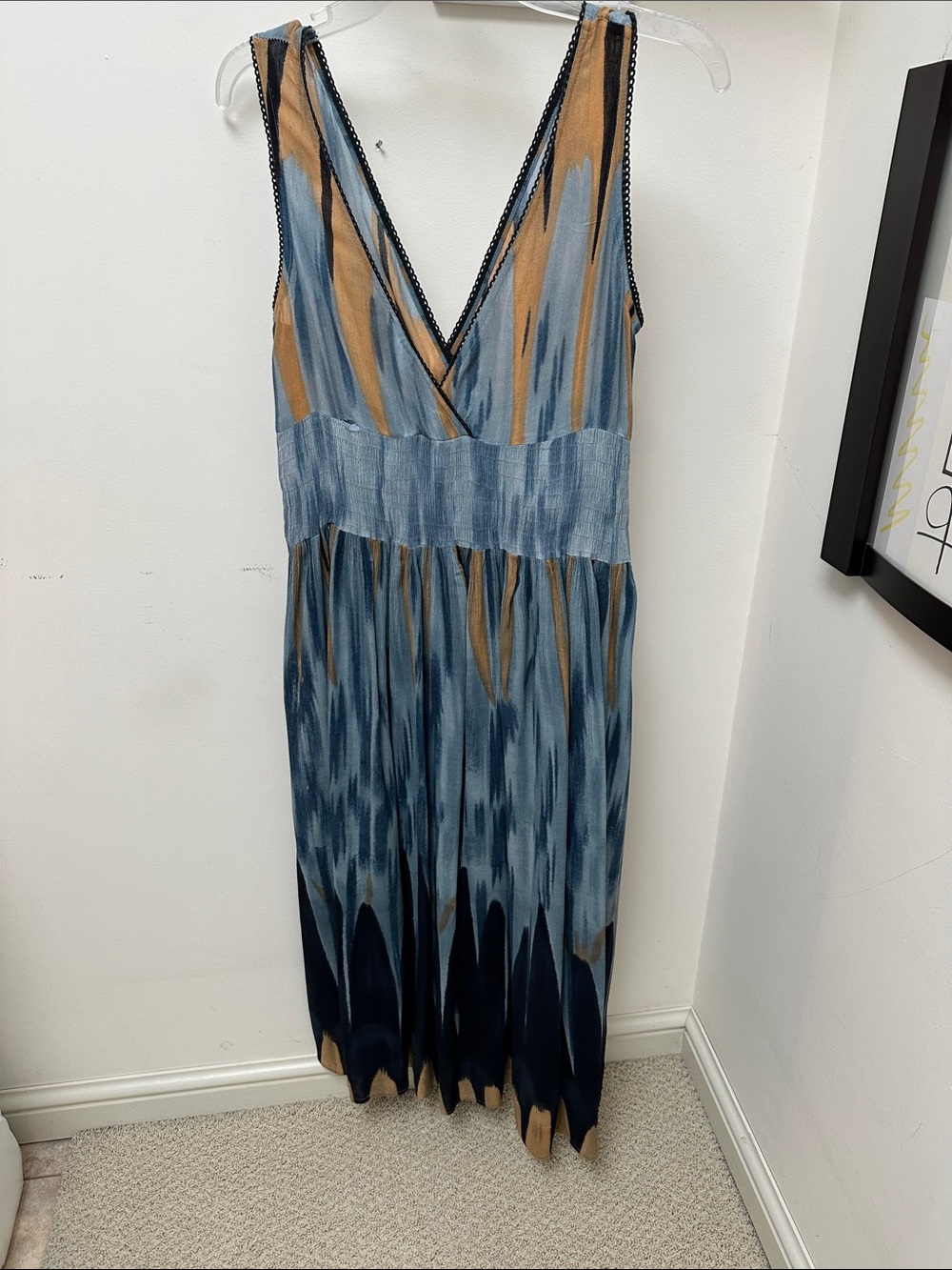 Shoreline Blue and Tan Brushstroke Maxi Dress